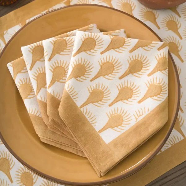 Outlet Pomegranate Inc Geo Feather Ochre Napkin | Set of 4