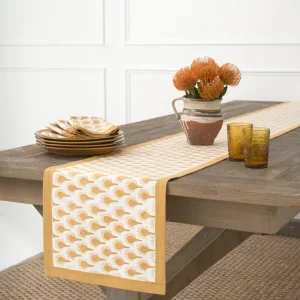 Best Pomegranate Inc Geo Feather Ochre Table Runner