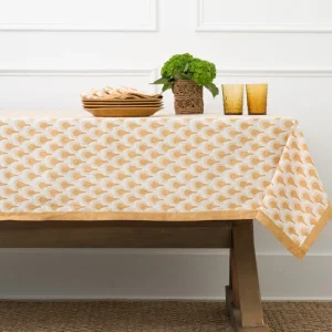 Online Pomegranate Inc Geo Feather Ochre Tablecloth