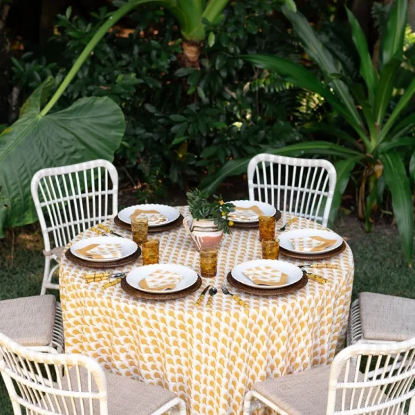 Online Pomegranate Inc Geo Feather Ochre Tablecloth