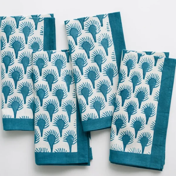 Hot Pomegranate Inc Geo Feather Teal Napkin | Set of 4