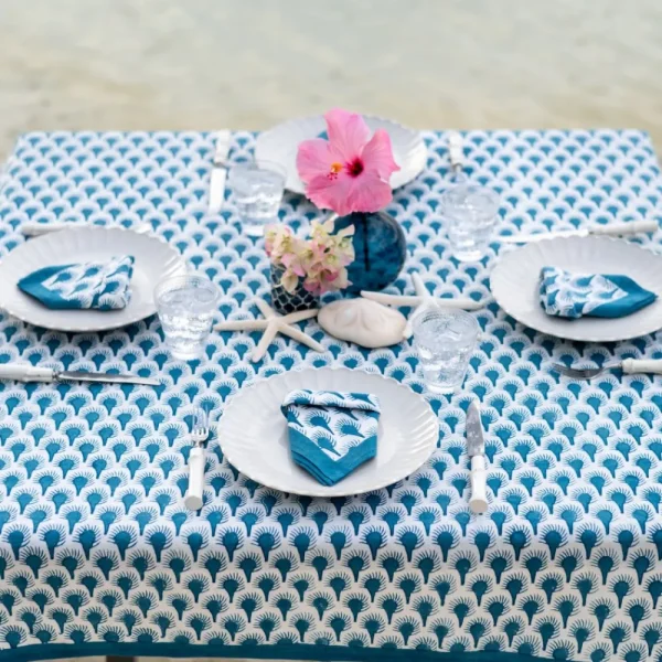 Hot Pomegranate Inc Geo Feather Teal Napkin | Set of 4