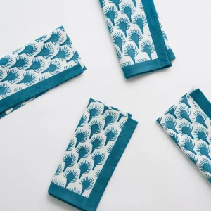 Hot Pomegranate Inc Geo Feather Teal Napkin | Set of 4