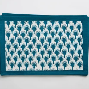 Fashion Pomegranate Inc Geo Feather Teal Placemats | Set of 4