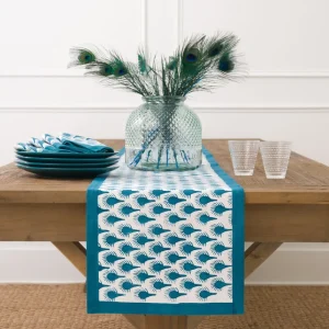 Discount Pomegranate Inc Geo Feather Teal Table Runner