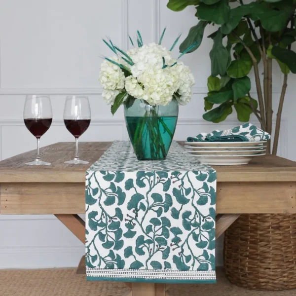 Clearance Pomegranate Inc Ginkgo Teal Table Runner