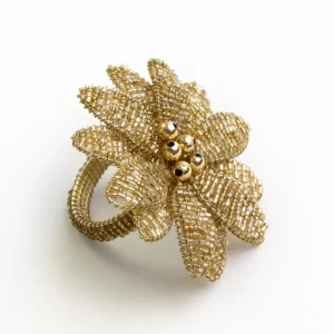 Online Pomegranate Inc Gold Flower Beaded Napkin Ring | Set of 4