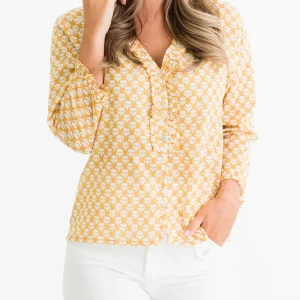 Best Pomegranate Inc Golden Buti Flange Button Blouse