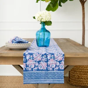 Best Pomegranate Inc Grecian Palm Blue & Orchid Table Runner