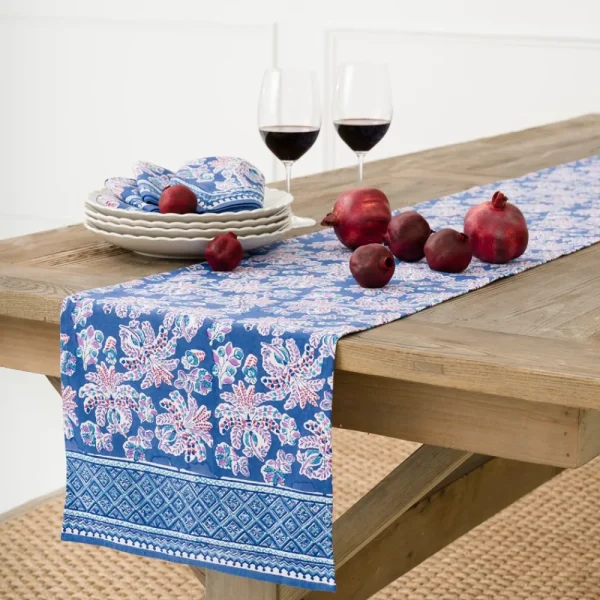 Best Pomegranate Inc Grecian Palm Blue & Orchid Table Runner