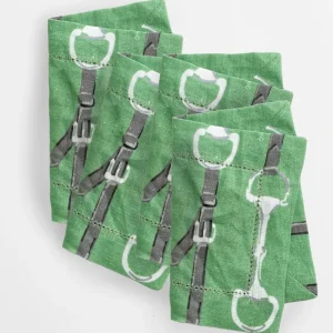 Outlet Pomegranate Inc Green Linen Snaffle & Buckle Cocktail Napkin | Set of 4