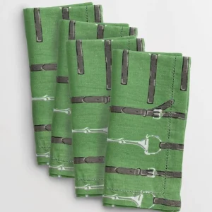 Best Pomegranate Inc Green Linen Snaffle & Buckle Napkin | Set of 4