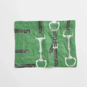 Outlet Pomegranate Inc Green Linen Snaffle & Buckle Cocktail Napkin | Set of 4