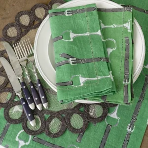 Best Pomegranate Inc Green Linen Snaffle & Buckle Napkin | Set of 4