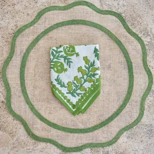 Fashion Pomegranate Inc Green Scalloped Edge Woven Placemats | Set 4