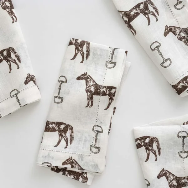 Outlet Pomegranate Inc Horse and Snaffle Linen Napkin | Set of 4