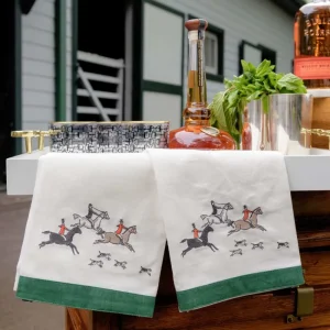 Discount Pomegranate Inc Hunt Scene Embroidered Horse and Rider Tea Towels