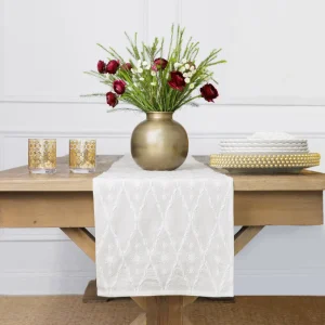 Discount Pomegranate Inc India Hicks Home Embroidered Diamond White Table Runner