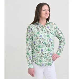 Online Pomegranate Inc Mila Floral Emerald Button Down Blouse