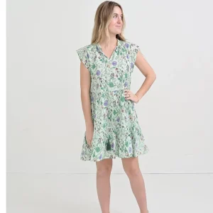 Clearance Pomegranate Inc Mila Floral Emerald Cap Sleeve Flounce Dress