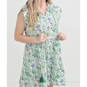 Clearance Pomegranate Inc Mila Floral Emerald Cap Sleeve Flounce Dress