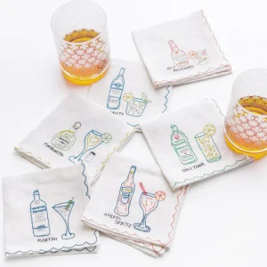 Hot Pomegranate Inc Mixed Drink Embroidered Linen Cocktail Napkins | Set of 6