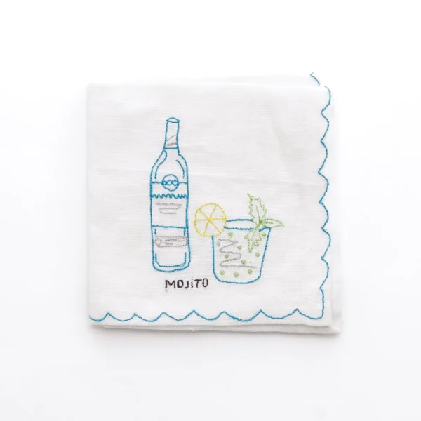 Hot Pomegranate Inc Mixed Drink Embroidered Linen Cocktail Napkins | Set of 6