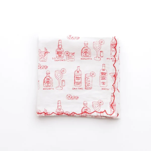 Hot Pomegranate Inc Mixed Drink Printed Linen Cocktail Napkins | Set of 6