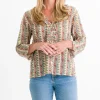 Outlet Pomegranate Inc Moroccan Stripe Flange Button Blouse