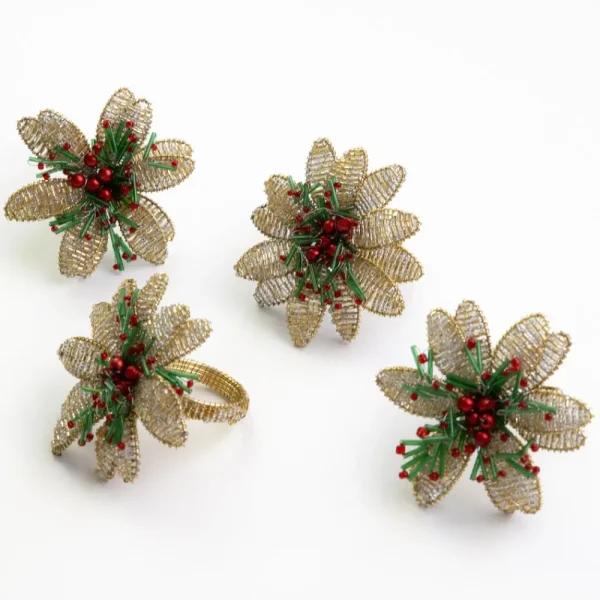 Hot Pomegranate Inc Multi Flower Beaded Napkin Ring | Set of 4