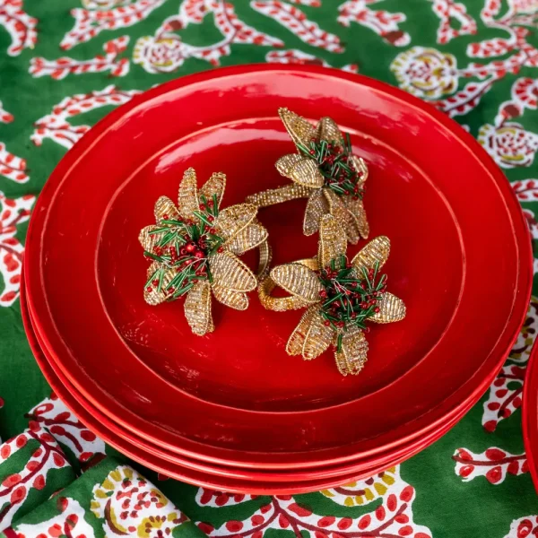 Hot Pomegranate Inc Multi Flower Beaded Napkin Ring | Set of 4