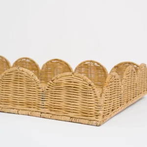 Hot Pomegranate Inc Natural Wicker Scalloped Rectangle Tray