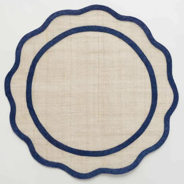 Discount Pomegranate Inc Navy Blue Scalloped Edge Natural Fiber Round Placemats