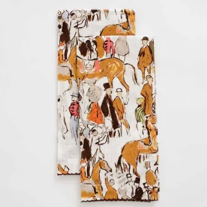 Clearance Pomegranate Inc Paddock Scene Linen Fingertip Towels | Set of 2