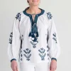 New Pomegranate Inc Paros Embroidered Blouse Navy