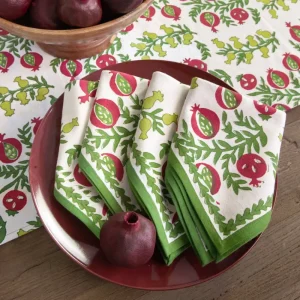 New Pomegranate Inc Pom Bells Basil & Magenta Napkin