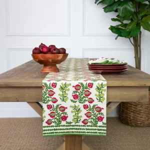 Hot Pomegranate Inc Pom Bells Basil & Magenta Table Runner