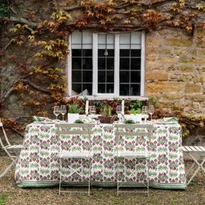 Discount Pomegranate Inc Pom Bells Basil & Magenta Tablecloth