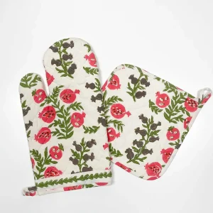 Online Pomegranate Inc Pom Bells Fern & Poppy Oven Mitt Set