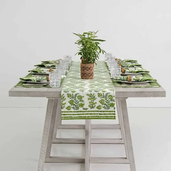 Online Pomegranate Inc Pom Bells Green Table Runner