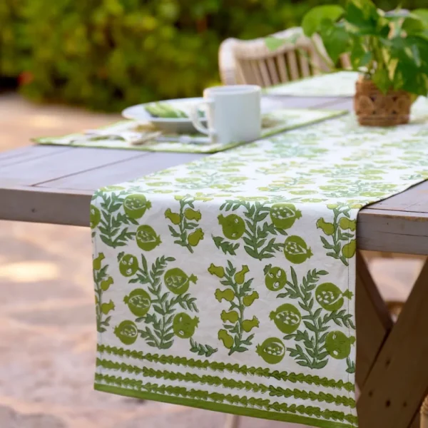 Online Pomegranate Inc Pom Bells Green Table Runner