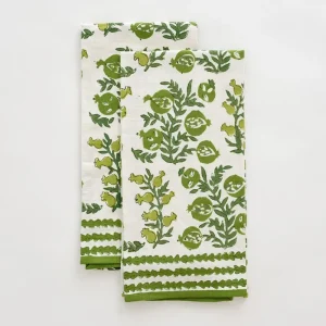 Outlet Pomegranate Inc Pom Bells Green Tea Towels | Set of 2