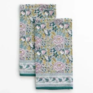 Best Pomegranate Inc Pomegranate Garden Teal & Lilac Tea Towels