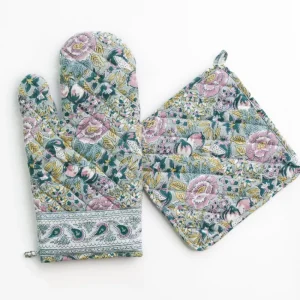 Clearance Pomegranate Inc Pomegranate Garden Teal & Lilac Oven Mitt Set