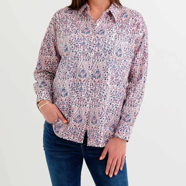 Clearance Pomegranate Inc Red & Blue Paisley Button Down Blouse