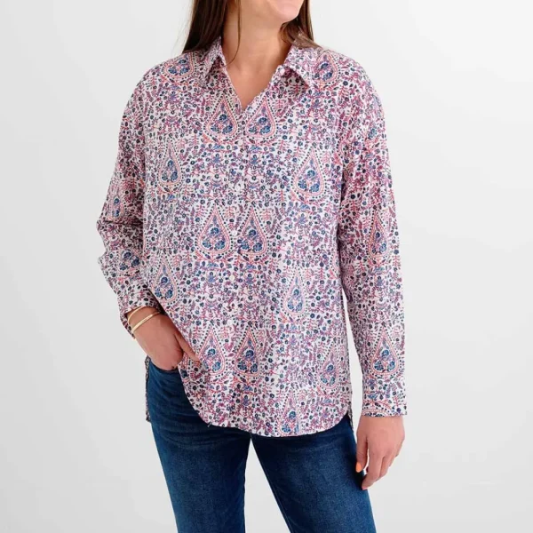 Clearance Pomegranate Inc Red & Blue Paisley Button Down Blouse