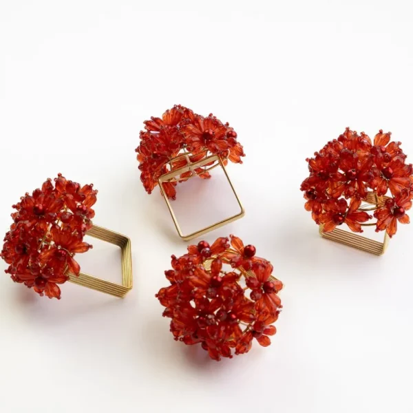 Best Pomegranate Inc Red Bouquet Beaded Napkin Ring | Set of 4