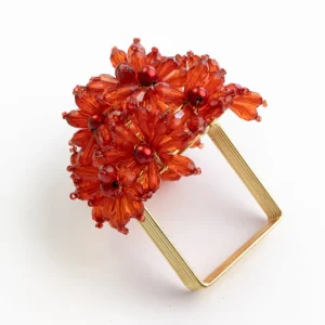 Best Pomegranate Inc Red Bouquet Beaded Napkin Ring | Set of 4