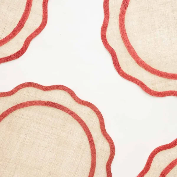 Sale Pomegranate Inc Red Scalloped Edge Woven Placemats | Set 4