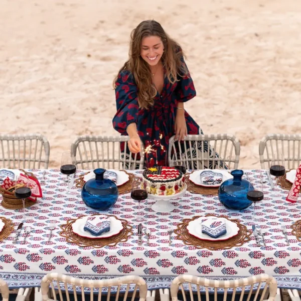 New Pomegranate Inc Sagar Red & Blue Tablecloth